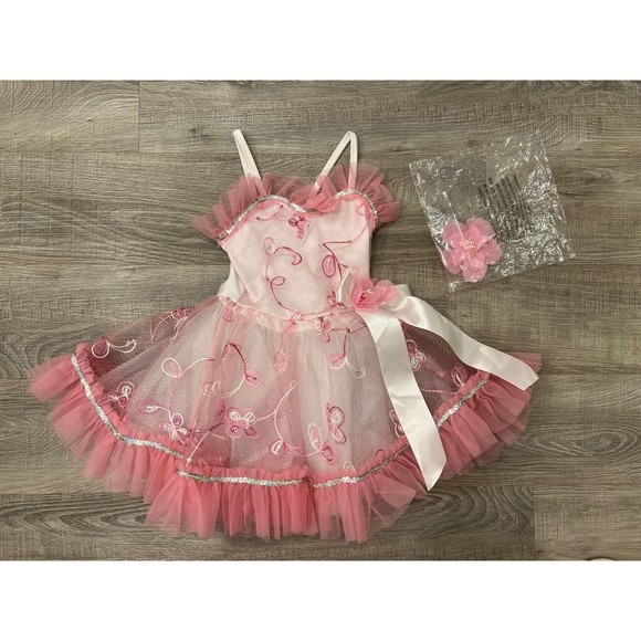 Theatricals Costumes Ballet Leotard Tutu Dress XS C Pink White Flower Dance Cami